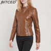 BITCED Autumn Slim-Fit Women's Leather Jacket Slim-Fit Outerwear Leather Clothing for Women