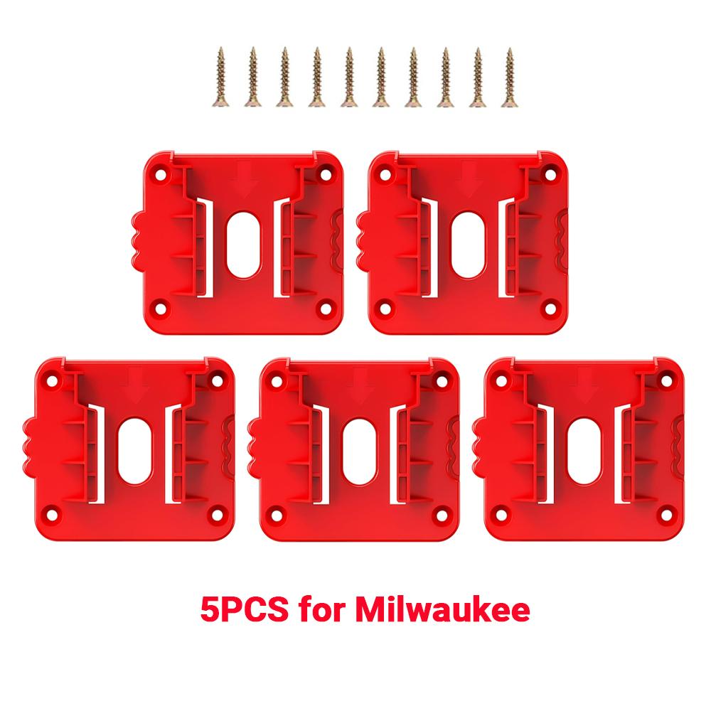 5PCS Battery Holder Storage Rack for Dewalt/Makita/Milwaukee 14.4V 18V Li-ion Battery Wall Mount Tool Bracket Fixing