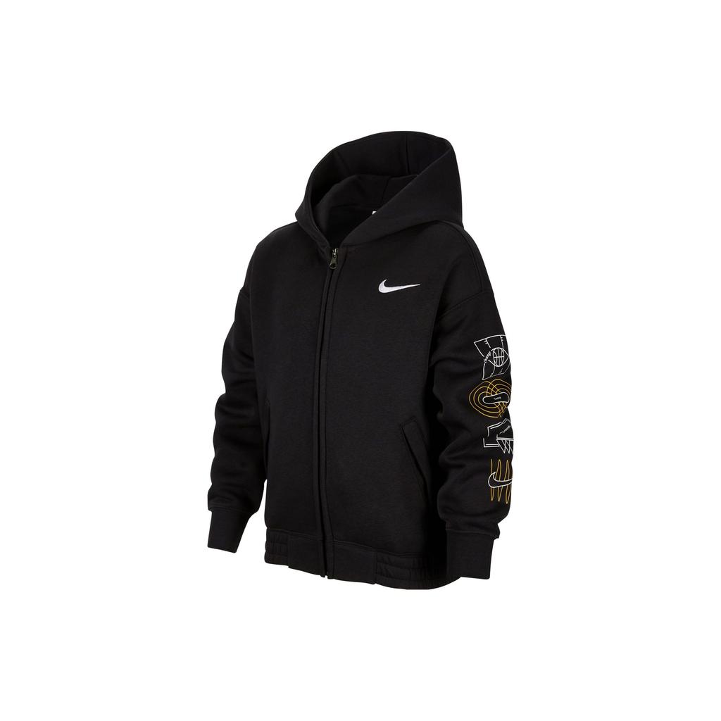 Nike Sportswear Hooded Jacket Black White Big Kids' (GS) Full Zip FV8447-010