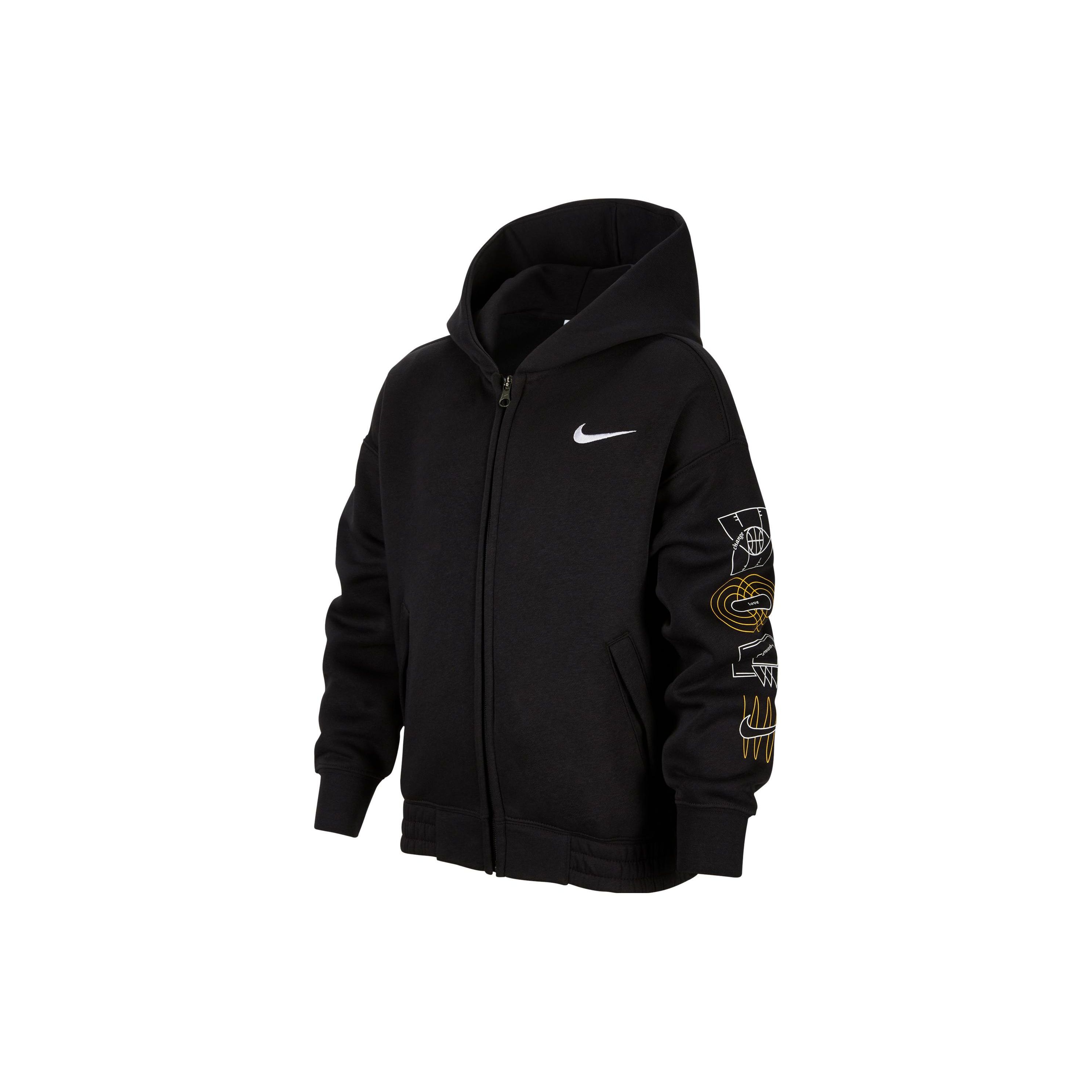 Nike Sportswear Hooded Jacket Black White Big Kids  (GS) Full Zip FV8447-010 S