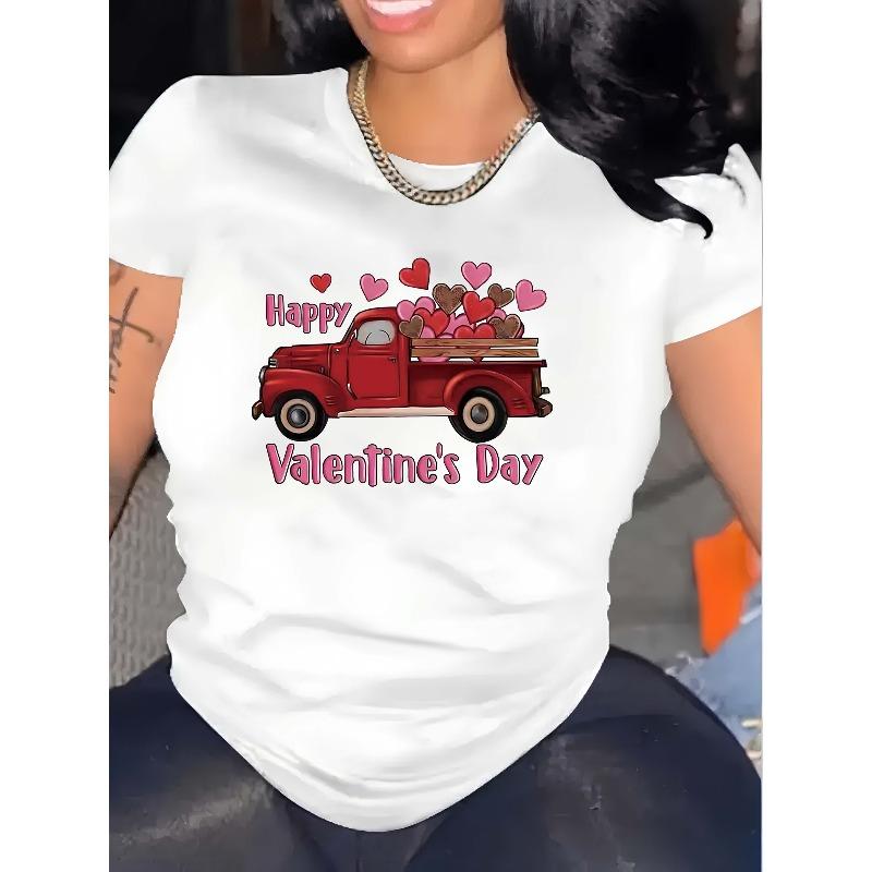 

European Size Women s Luck - Polyester White T - shirt: Heartfelt Ride: Vintage Valentine s Tee 4XL білий