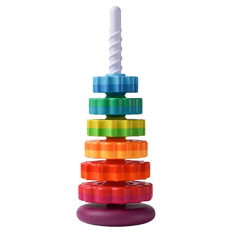 Yiying Cognitive Rainbow Rotating Tower Toy for Toddlers - Educational Geometric Stacking & Spinning Rings
