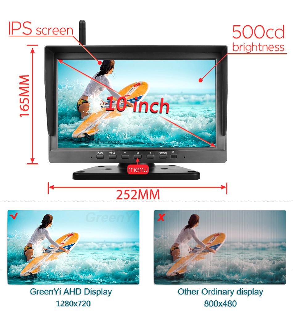 Greenyi 10.1 Inch Digital Wireless 4 Channels DVR Recorder Monitor With Reverse Backup Wifi Camera For Truck Bus Car RV Trailer