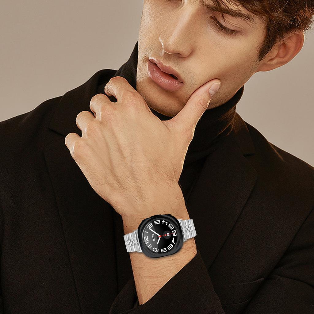 5-Bead Silver Band for Samsung Galaxy Watch Ultra (2025) 47mm Butterfly Clasp Metal Watch Strap