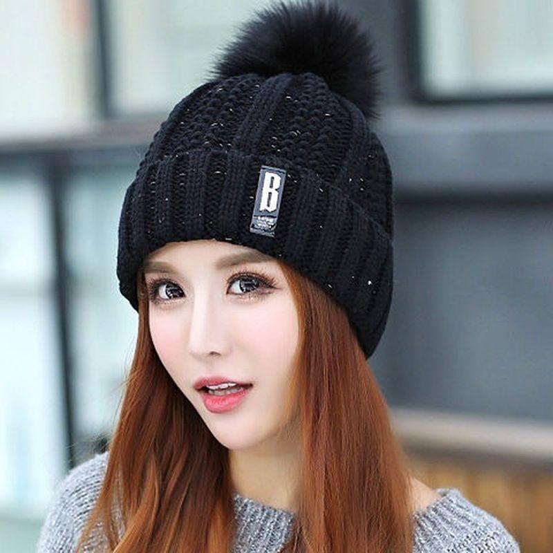 Knitted Winter Hat With Plush Balls And Letter Decorations For Outdoor Daily Use