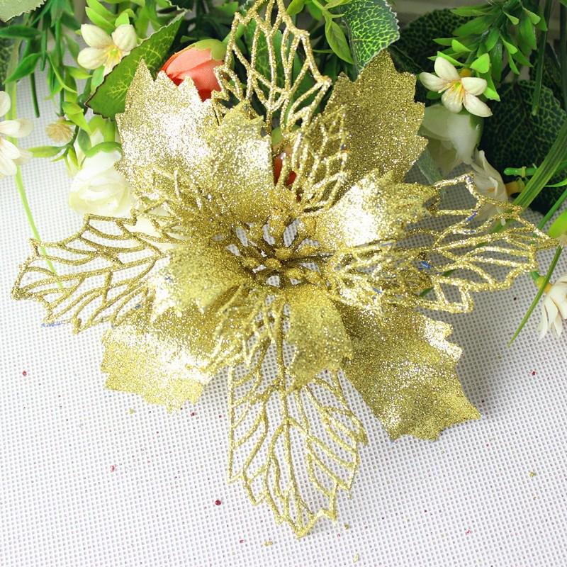Gold Glitter Artificial Christmas Flower Decoration