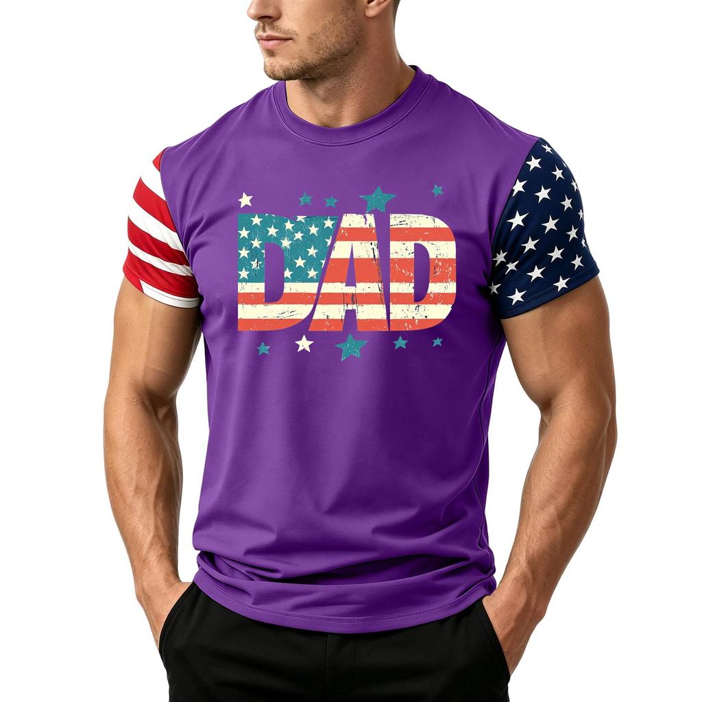 Men's Loose Fit Short Sleeve T Shirt Dad Print American Flag Sleeves Casual Summer Daily Wear Top for Fathers Day Independence Day