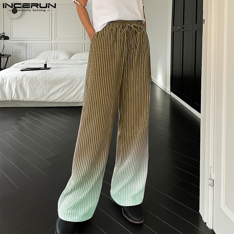 INCERUN Pantaloni Lungi Drepți Casual cu Șnur și Talie Elastică cu Gradient pentru Bărbați