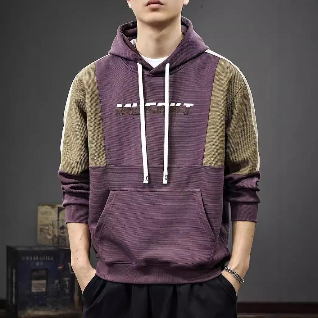 Autumn Trendy Brand Design Sense Splicing Contrasting Color Long-Sleeved Sweater Men'S Heavy Loose Large Size Hooded American Sports Jacket