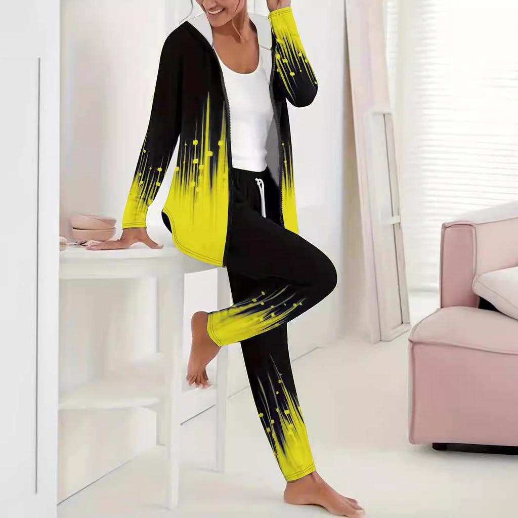 1116 Women's Clothing Autumn and Winter New 1D Digital Printing Casual Fashion Hooded Top Trousers Suit Women
