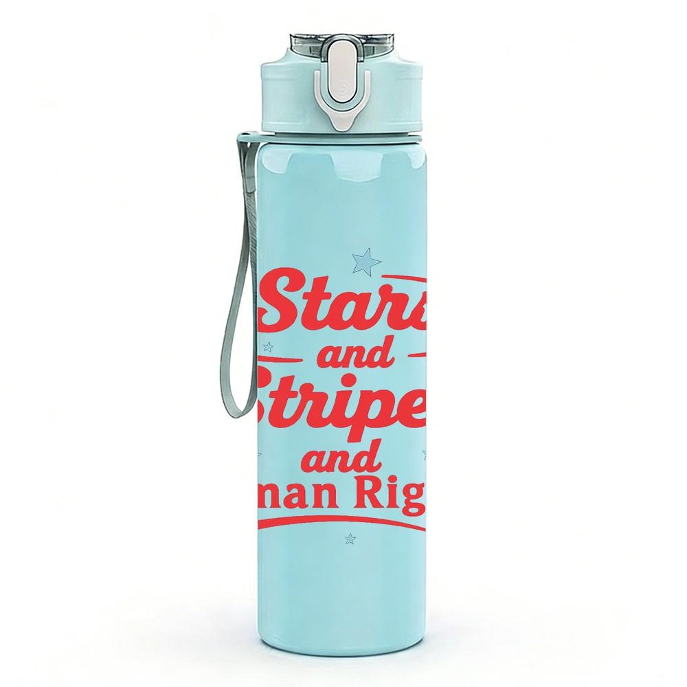 1PC Stars And Stripes Human Rights Text 750ml Color Plastic Sports Water Bottle Leakproof Flip Straw Lid Suitable for Sports Office Home Use