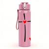 1PC Red Heart Center Cross Faith 750ml Color Plastic Sports Water Bottle Leakproof Flip Straw Lid Suitable for Sports Office Home Use