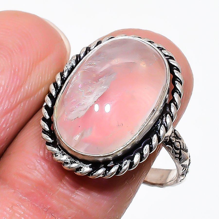 

Натуральний камінь Рожевий кварц Срібло 925 проби Ювелірна каблучка Розмір 9 AR-16641