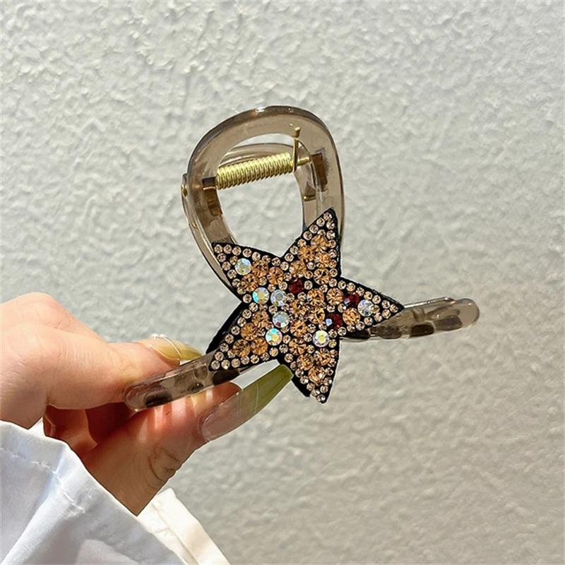 Shining Rhinestone Grab Cawl Clips Women Pentagram Shape Hair Clips Head Back Spoon Hairpin Girls Hair Accessories Jewelry
