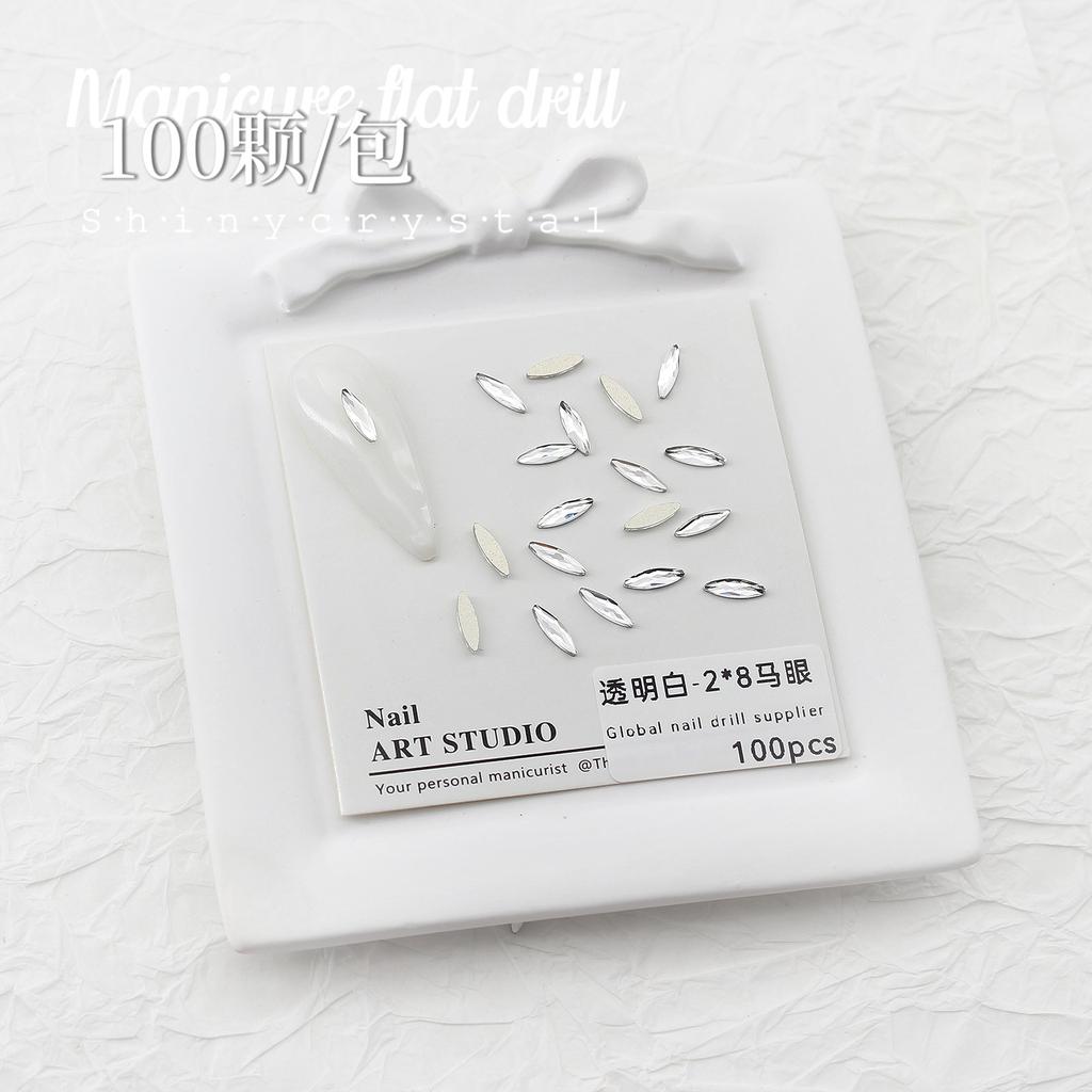 Nail Art White Flat Bottom Special-Shaped Diamond Size Mini Water Drop Love Square Transparent Diamond Jewelry White Rectangular Diamond