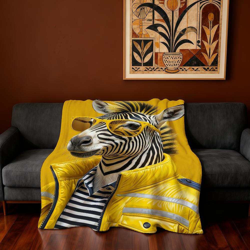 Yellow Down Jacket Zebra Blanket Super Warm Comfortable Plush Throw Blanket Child Home Sofa Bedroom Gift