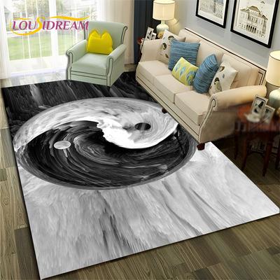 Chinesisches Bagua Yin Yang 3D Tai Chi Teppich für Zuhause Wohnzimmer Schlafzimmer Sofa Fußmatte Dekor, Kinderteppich Rutschfeste Bodenmatte