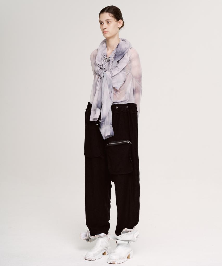 Aseupalageoseu Asymmetrical Pocket Waist Snap Baggy Pants