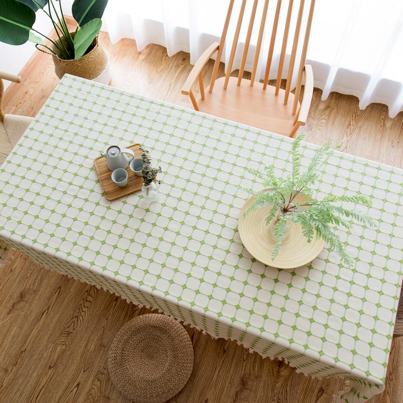 Stylish And Simple Embroidery Plaid Dining Table Cloth Fabric Cotton And Linen Small Fresh Home Living Room Rectangular Coffee Table Dining Mat