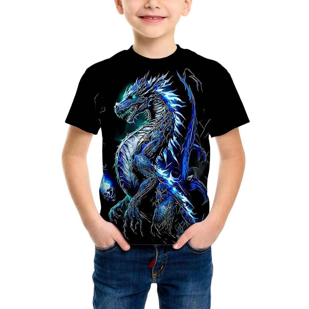 Cartoon Fun 3D Printed Children T-shirt Casual Round-Neck Loose Fashionable Comfortable Breathable Versatile Sports T-shirt