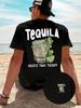 New Summer Tequila Cheaper Than Therapy Meme Graphic Cotton T-shirt For Men Short Sleeve Outdoor Streetwear Casual Unisex Tops