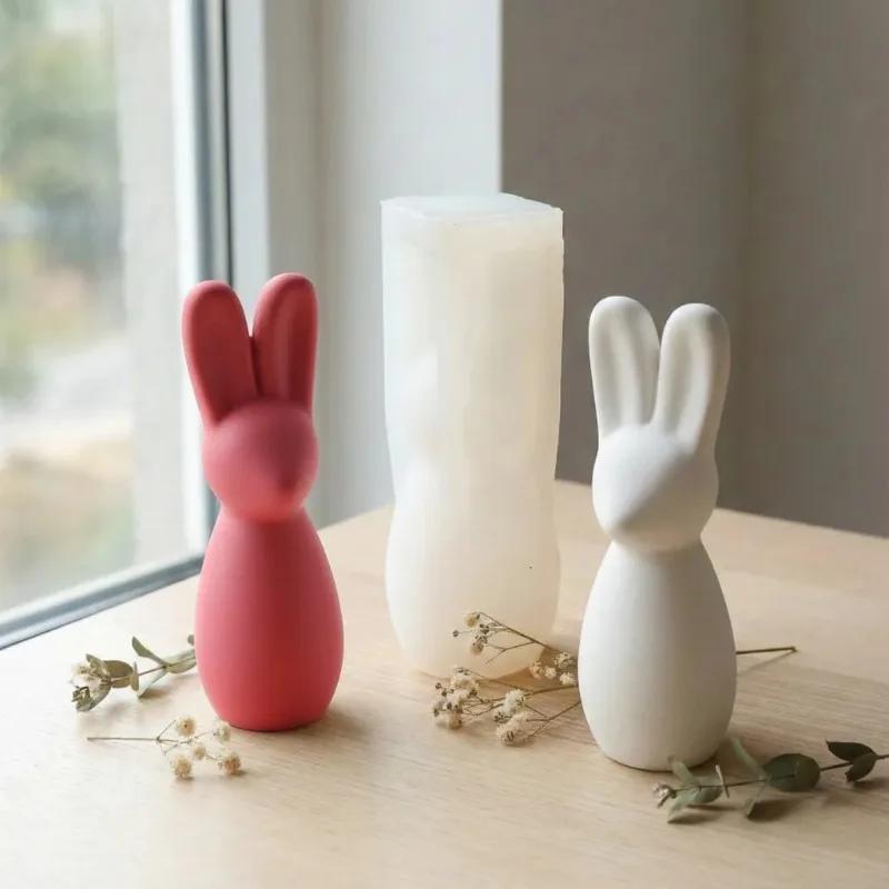 3D Rabbit Candle Silicone Mold Resin DIY Easter Bowknot Texture Cute Home Decorations Simple Design for Crafting