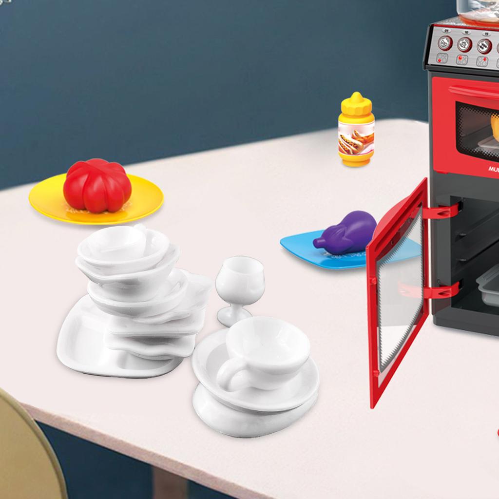 12PCS/Set Children Dollhouse Mini Kitchen Cookware Set Resin Trays Plates Bowls Cups Toddler Pretend Play Accessories