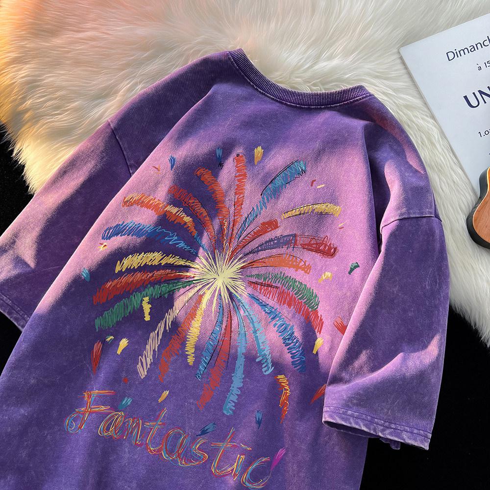 

Colorful Fireworks Cotton Oversized Couple T-shirt - Trendy Loose Streetwear Summer Style 2XL