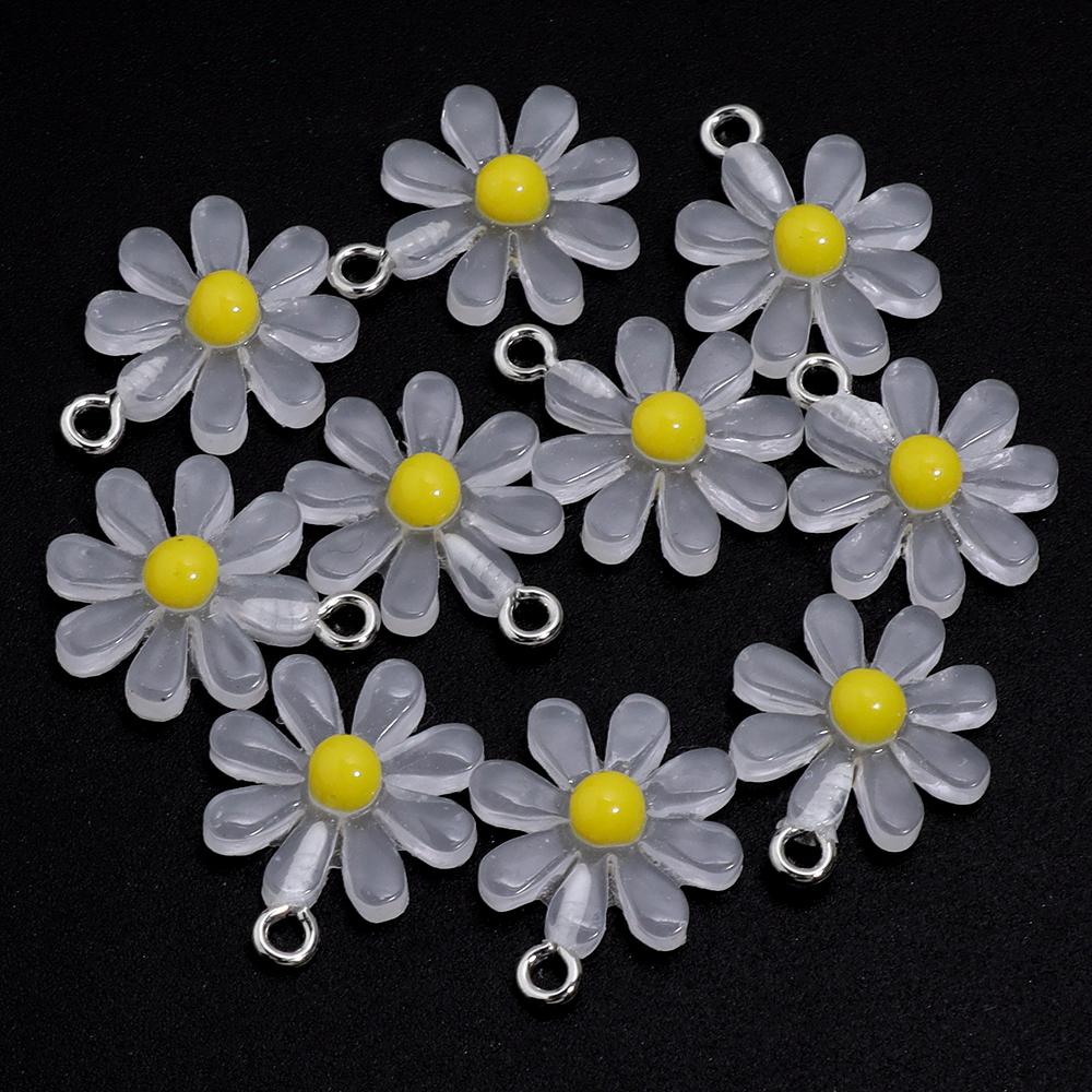 10pcs/Lot Resin Daisy Flower Pendant Colorful Glossy Surface Flower Charm For Jewelry Making DIY Keychain Earring Charm Pendant