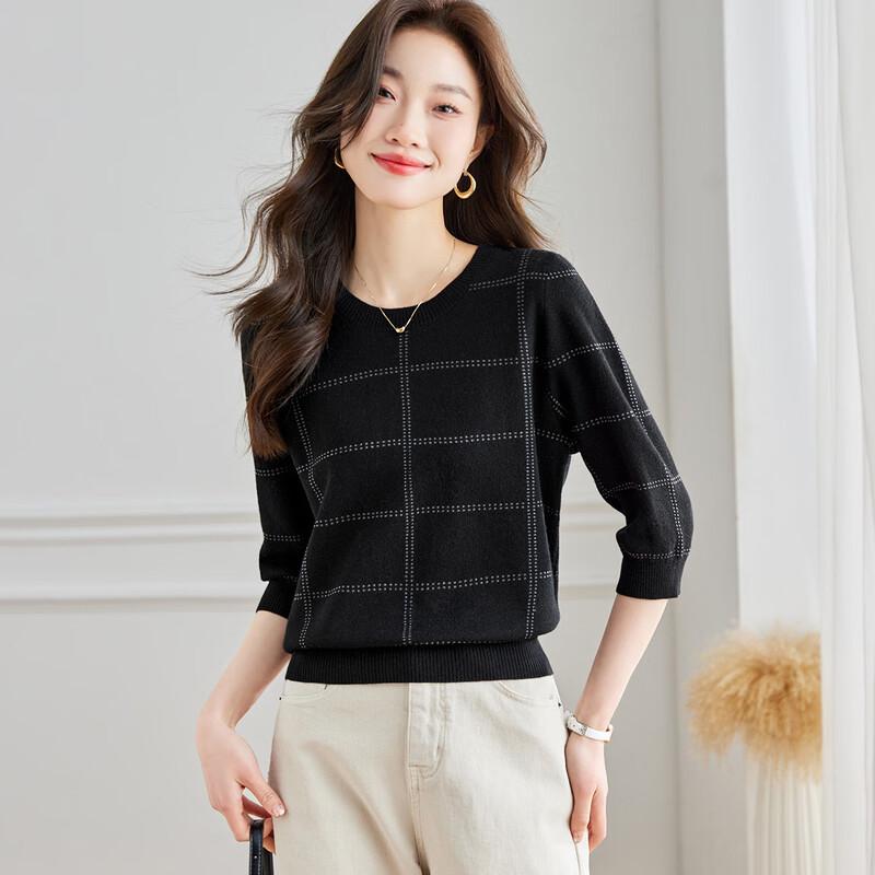 Srcr Women's Lightweight 3/4 Sleeve Wool Blend Knit Top