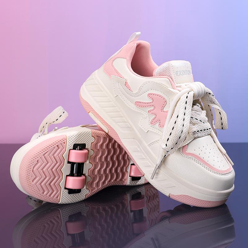 Botas Deportivas Infantiles con Ruedas Cuatro Ruedas Patín Rueda Se Puede Quitar Zapatos de Patinaje para Estudiantes Zapatos Deportivos