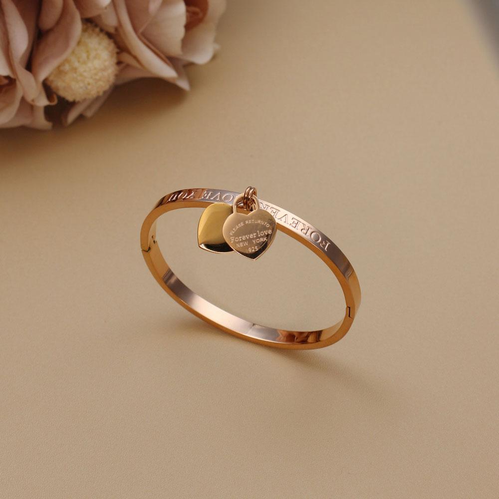 

XB999 Hot Classic Stainless Steel Gold Color Bracelets & Bangles Wholesale Jewelry Fine Double Peach Heart Love Bracelets Female