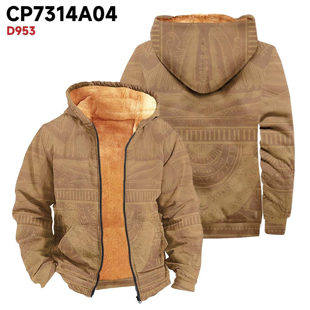 Men's Print Long Sleeve Pocket Coat Fashion Plus Velvet Overcoat