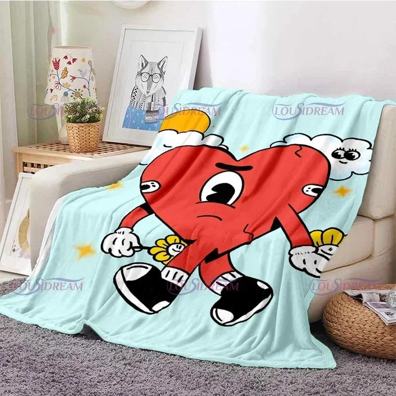 Cartoon Bad Bunny Coperta Coperte di flanella Musica pop latina Coperte calde in pile di peluche per biancheria da letto per divano adulto per tutte le stagioni