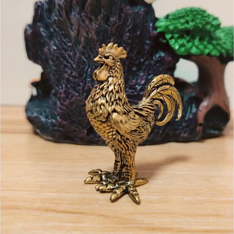Elegant Brass Rooster Figurine - Intricate Golden Animal Decor for Home, Office, or Gift, Detailed Feathers & Comb, Rustic Table