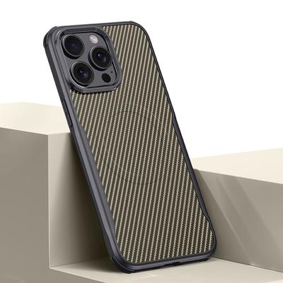 For iPhone 15 Pro Max Case Compatible with MagSafe Carbon Fiber Texture Leather Coated PC+Silicone Protective Cover