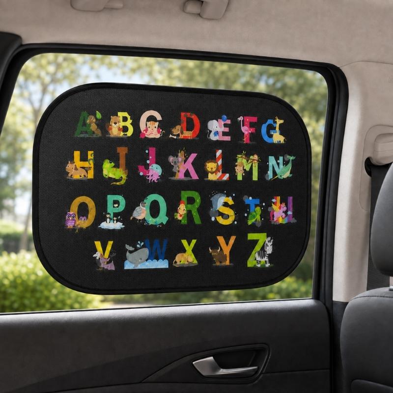 Toddler Car Window Side Glass Sun Shade Cover Pair with Suction Cups, PVC Cartoon Light Panel for Preschool School Runs and Daily Drives