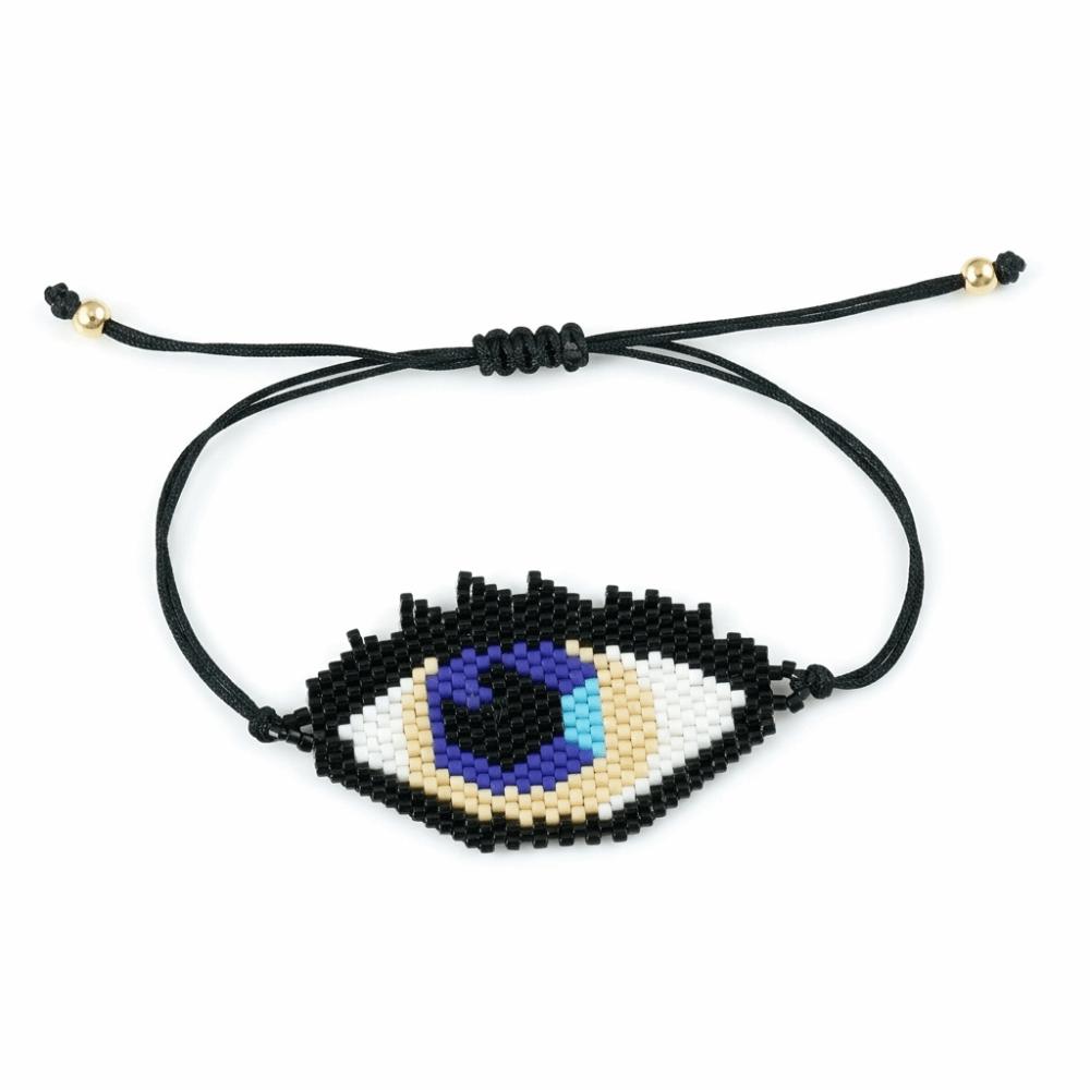 Fashion Beaded Bracelet Adjustable Lip Biting Bangle Cool Demon Eyes Hand Chain  Girl