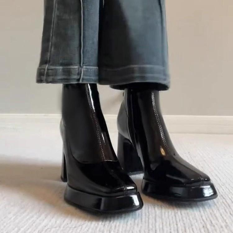 Increase foreign style, thin boots, short boots, popular thick heel, niche design, comfortable and non-slip boots
