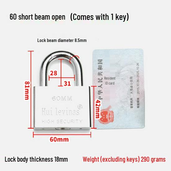 Blade-Shaped Stainless Steel Padlock, Square Head, 30mm, Ideal for Doors, Dorm Rooms, Cabinets, Long-Shank Anti-Theft Design.