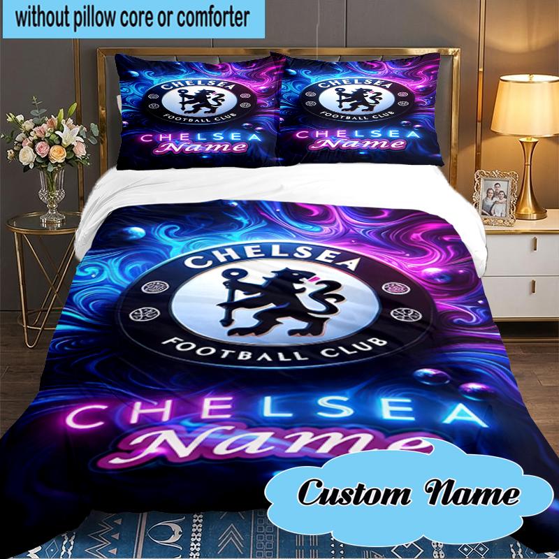 Custom Name Chelsea Crest Artwork Bedding Set 3pcs, Bedding Set Including 1pc Duvet Cover And 2pcs Pillowcases for Bedroom, Dormitory Gift