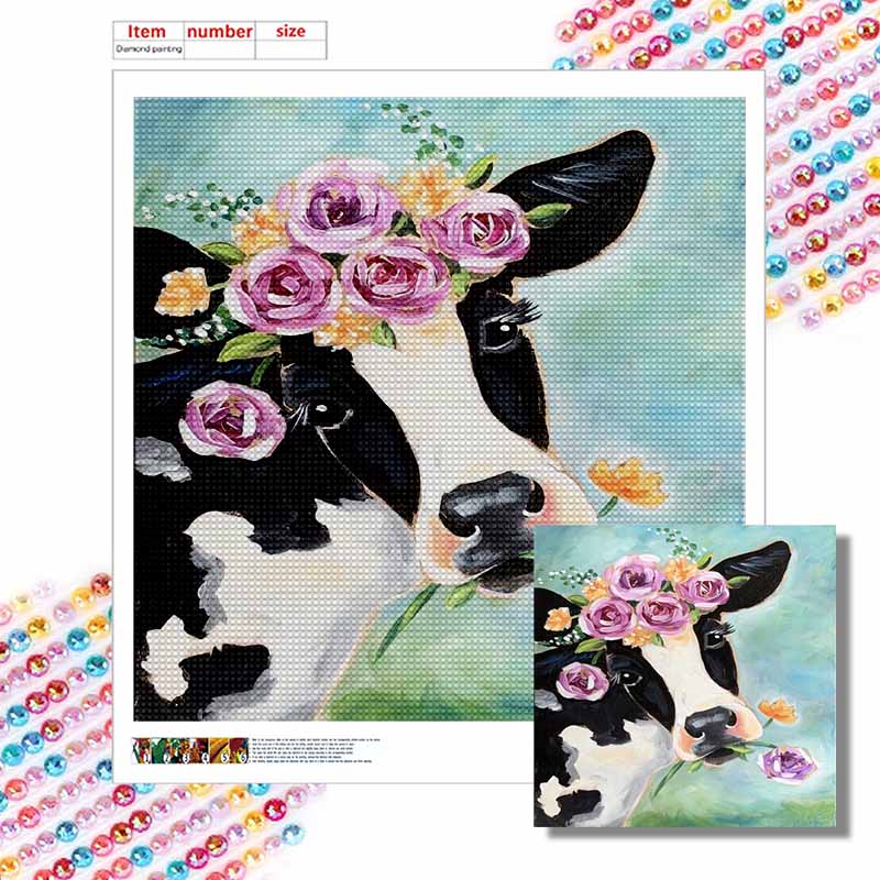 New Arrival 5D DIY Full Circle Diamond Painting "Cow" Embroidery Cross Stitch Home Decor Gift