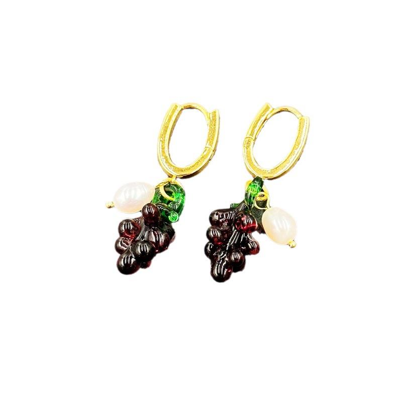 Manufacturer Supply Summer Fashion Light Luxury Earrings Summer Fruit Purple Grape Earrings Earrings Spot