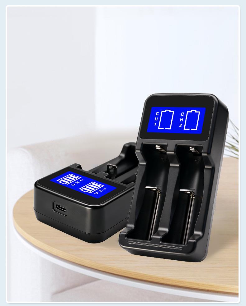 Zwei-Schlitz-LCD-Ladegerät für AA/AAA/18650 NiMH/Li-Ionen-Akkus, Automatischer Stopp bei vollständiger Ladung