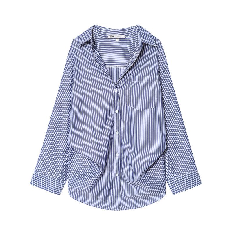 2025 Winter New European & American Style Women's Striped Batwing Sleeve Shirt