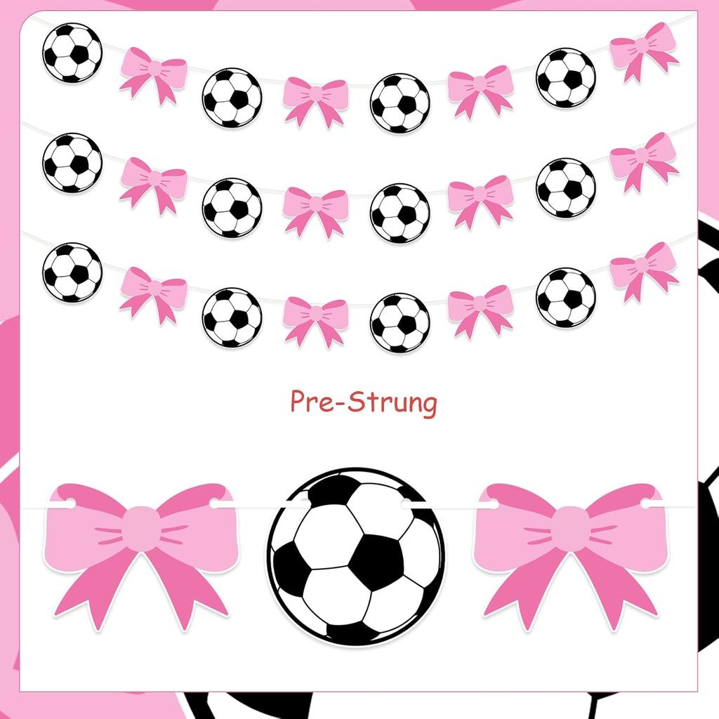 Jollyboom Soccer Gender Reveal Decoration, 3pcs Goals or Bows Gender Reveal Decoration Garland Soccer Ball Bow Banner Pre-Strung for Soccer Sport