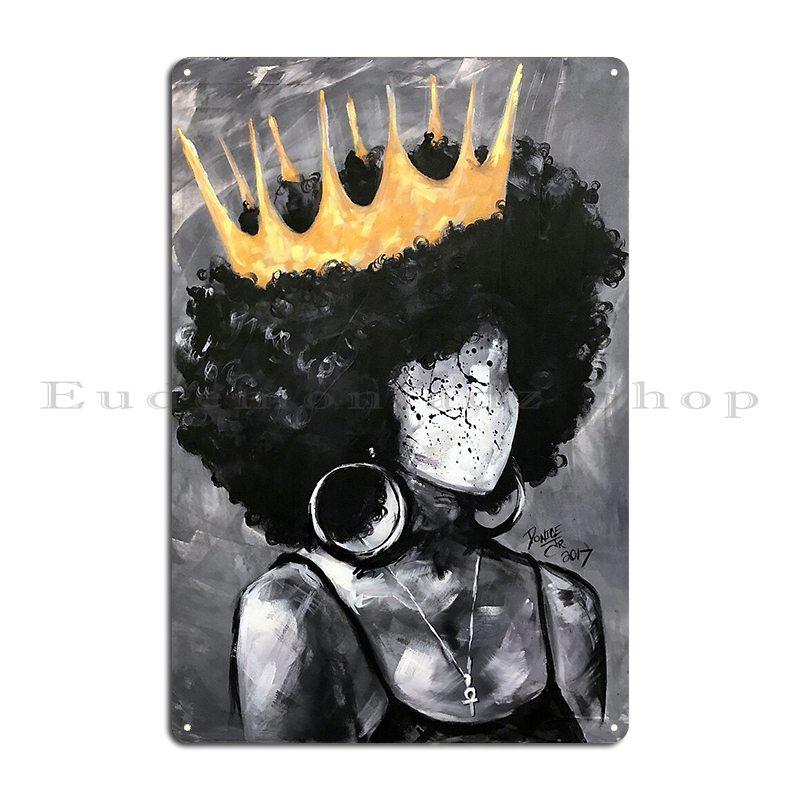 Black Afro Woman Metal Plaque Classic Painting Create Decoration Club Bar Tin Sign Poster