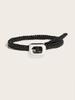 Womens Pu Casual Leather Belt With Woven Pattern And Alloy Buckle Daily For
