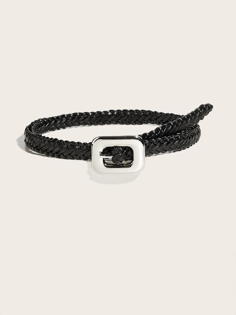 Pu Womens Casual Leather Belt With Woven Pattern And Alloy Buckle Daily For