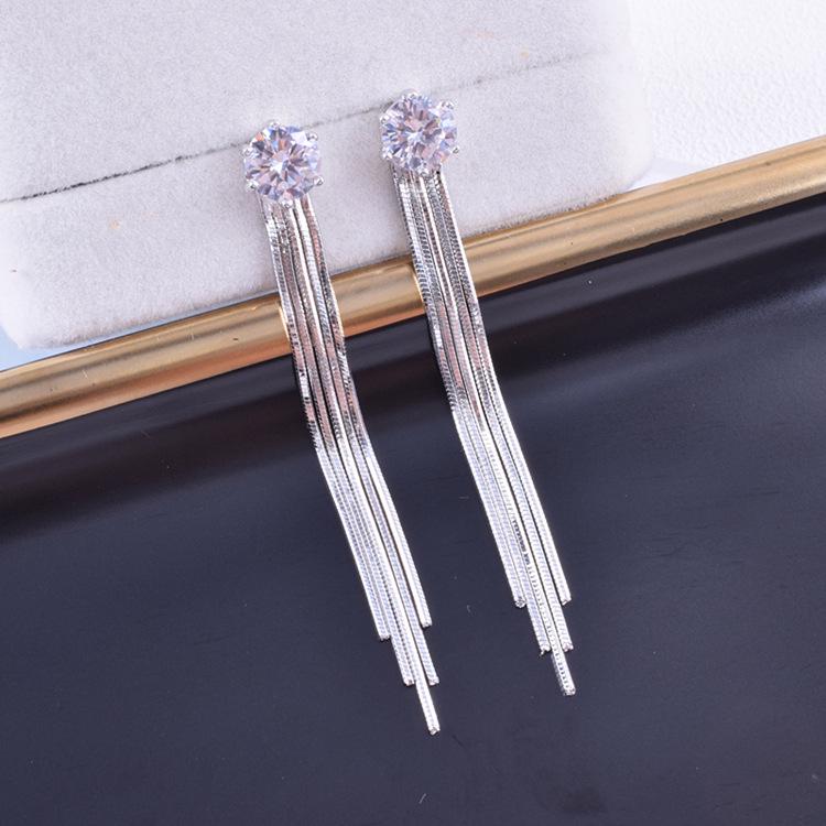 S925 Silver Needle Korean Fashion Diamond Tassel Earrings for Women